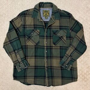 Anchorage Dark Green & Khaki Plaid Flannel Button-Up Longsleeve